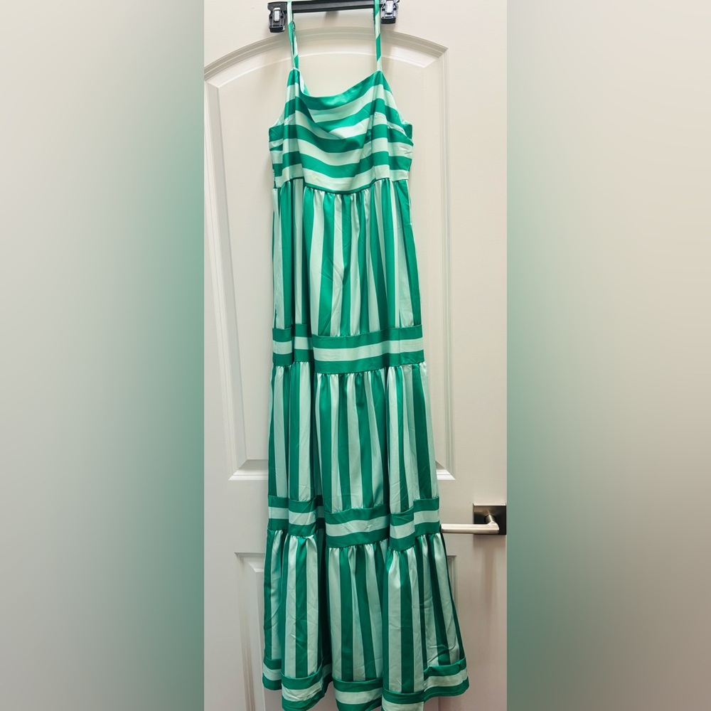 Green and White Striped Maxi Dress with pockets!